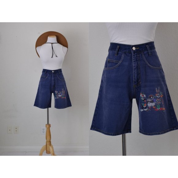 Vintage 90s High Waist Blue Denim Shorts‎ by Jerry Leigh | 30 waist - Picture 1 of 10